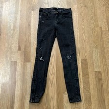 Zara Trafaluc Denim Women’s Black Distressed Skinny Zip-Up Jeans Bottoms