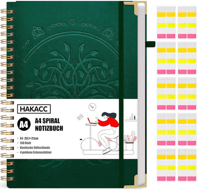 HAKACC Notizbuch A4 Liniert, 150 Blatt/300 Seiten Spirale Notizblock Im Edlen Le