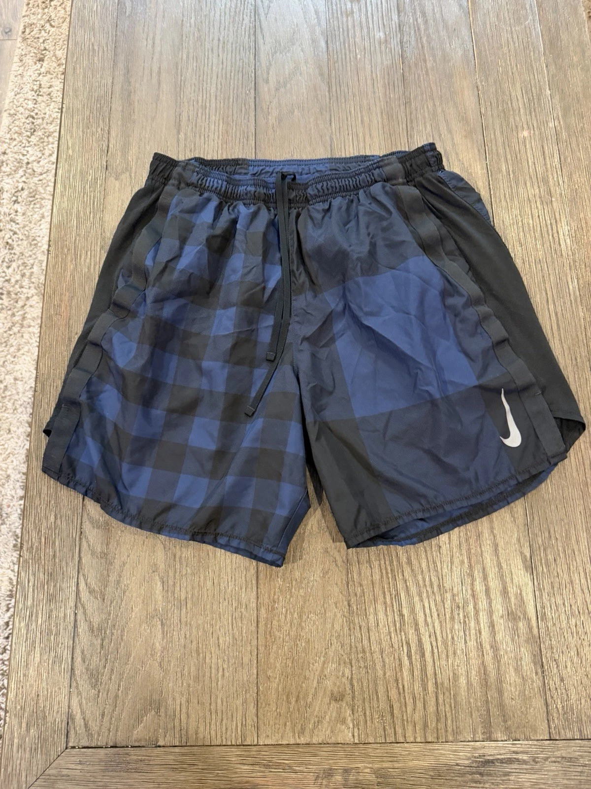 Mens Nike UnLined Running Shorts Blue Plaid Small