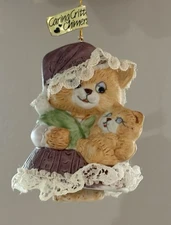 Caring Critter Chimers Bisque Porcelain Ornament – Mama Bear w/ Baby – (3”)