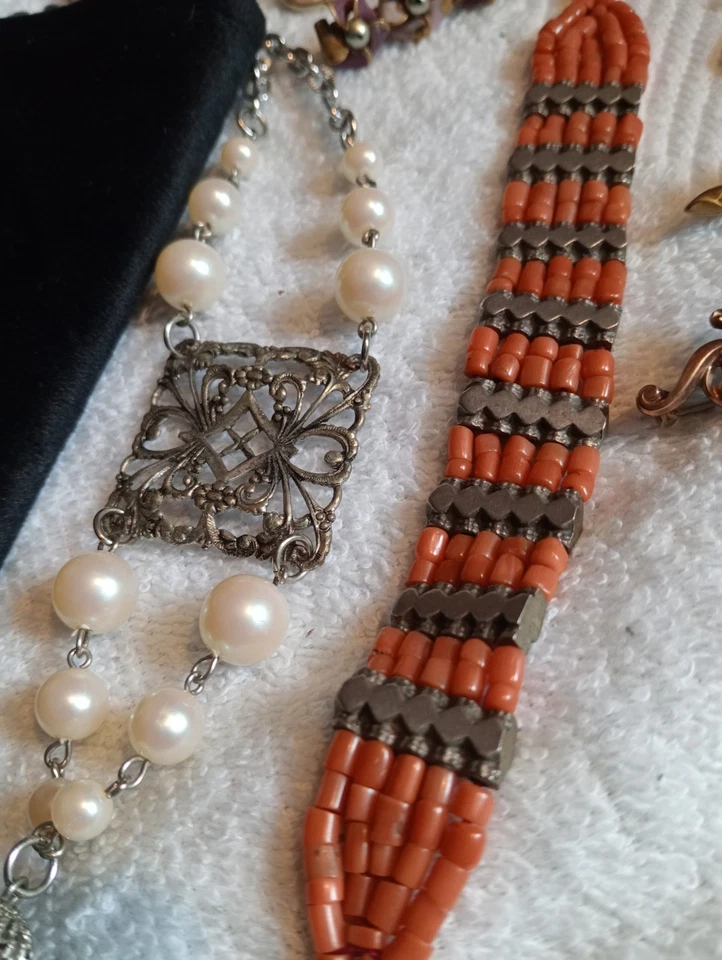 Hochwertiges Schmuck Paket Biedermeier Alpacca Koralle Perlmutt - Bild 3 von 4