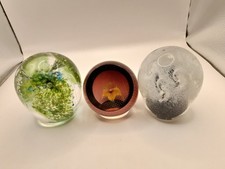 3x Vintage Glass Paperweights - 2 With Snapped Polished Pontil - One Named
