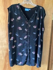 Vera Wang Womans Dressy Tunic Top - Sleeveless - Black/Floral - XL - EC