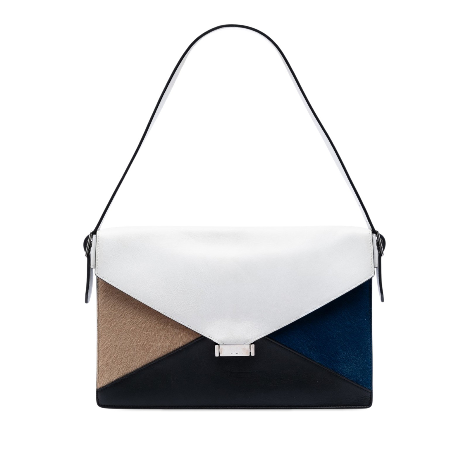 Celine Multicolor Leather and Pony Hair Diamond Shoulder Bag Pre-Loved White