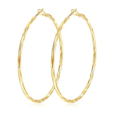 2MM Sterling Silver & 14K Gold Plated Diamond-Cut Big Hoop Earrings for Women...