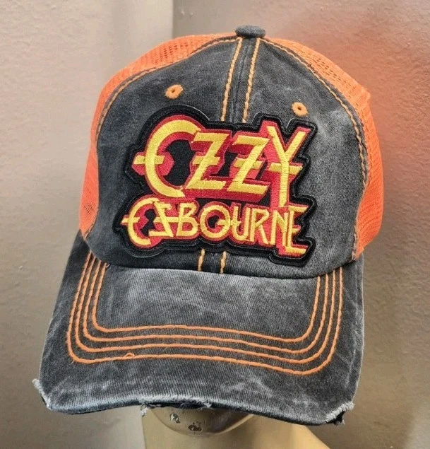 Ozzy Osbourne Vintage Mesh Trucker Hat Distressed Ball Cap Neon Orange Hat