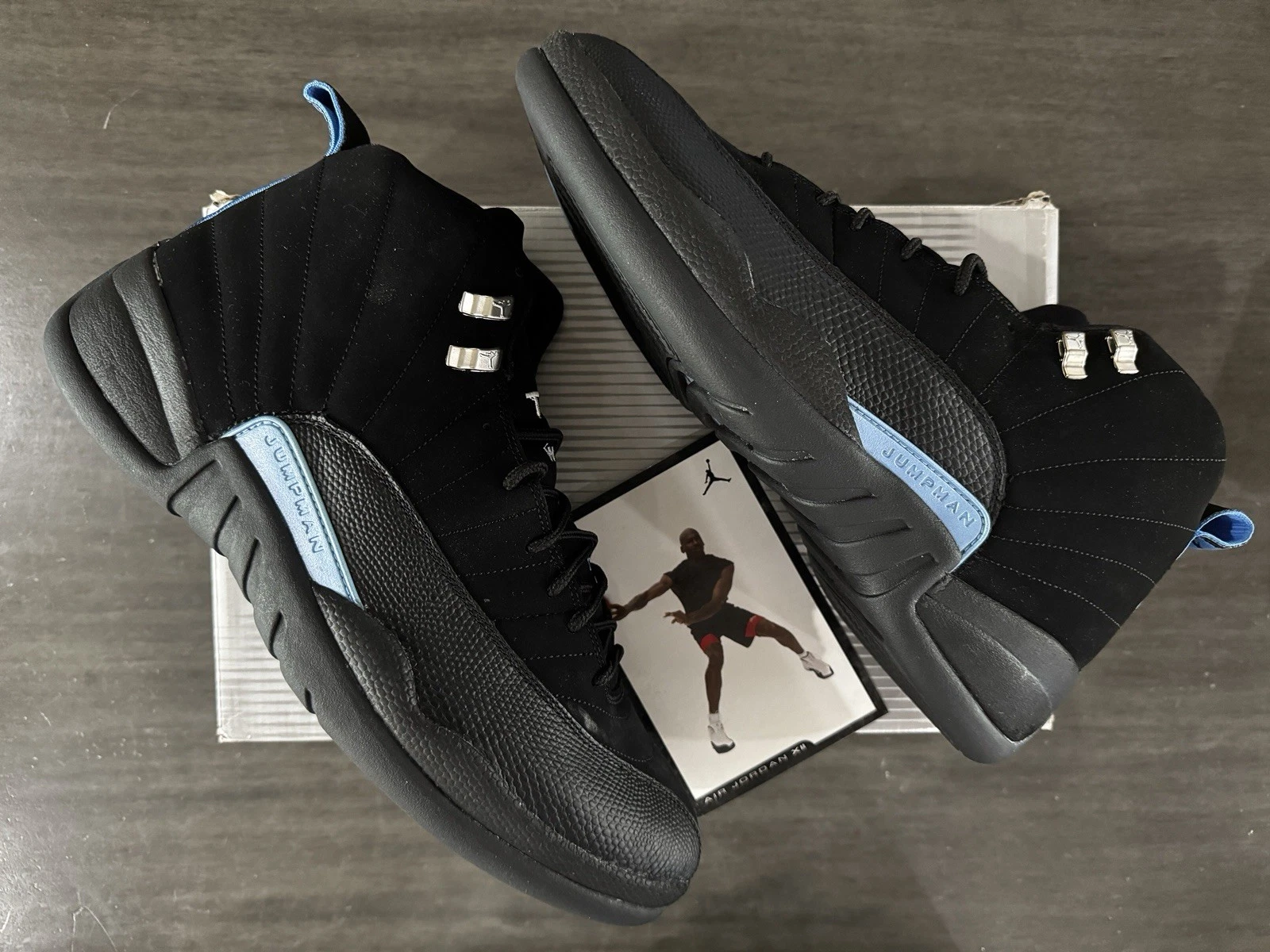 Size 13 - Air Jordan 12 Retro 2003 Nubuck Black Blue 136001-014 Ships Fast!