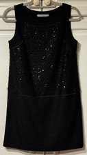 ANN TAYLOR LOFT Wool-Blend BLACK Sequin Cocktail Lined Drop-Waist Shift Dress 2