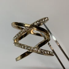Double X Crisscross Crystal Gold Plated Prong Set Ring Size 7