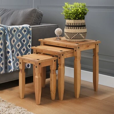 Corona Nest of Tables Piccolo Mexican Solid Wood Pine Wooden Side End Lamp 3 - Image 1 of 4