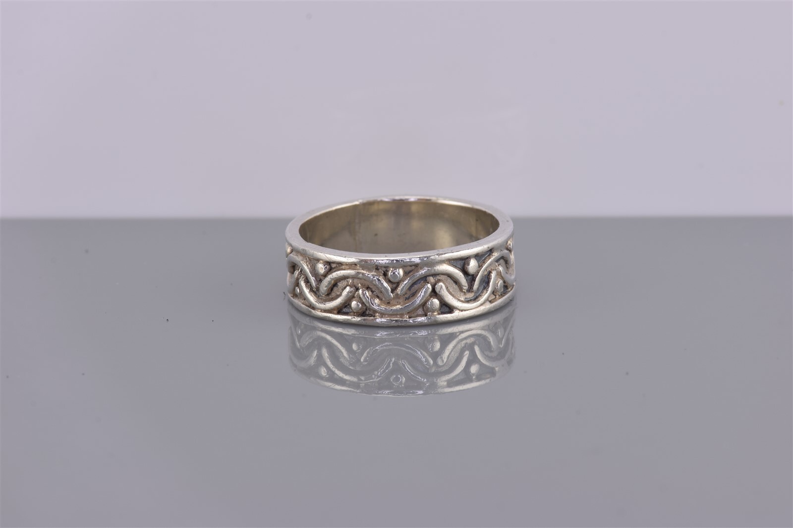 Sterling Silver Oxidized Carved Pattern Eternity … - image 1