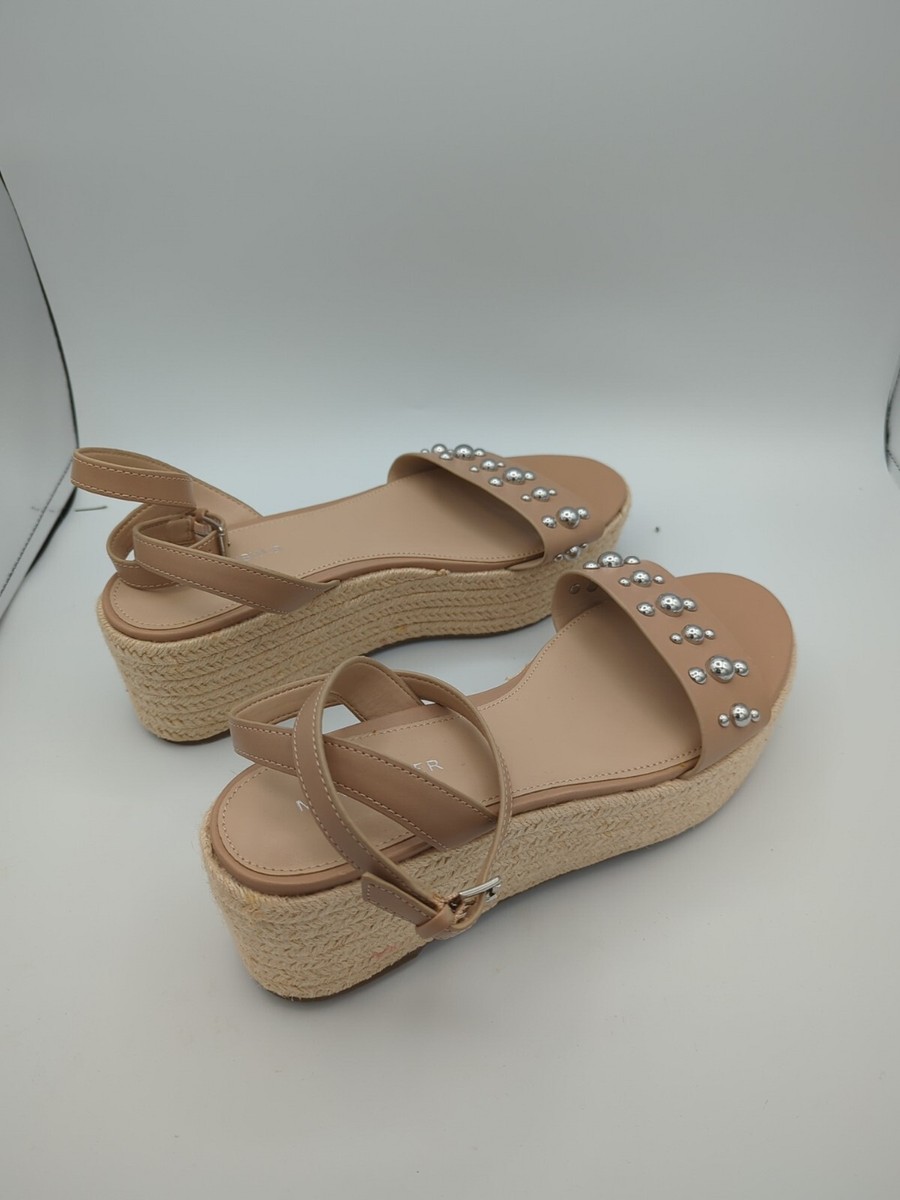 Marc Fisher Size 9M Studded Espadrille Sandals Chunky Platform Tan