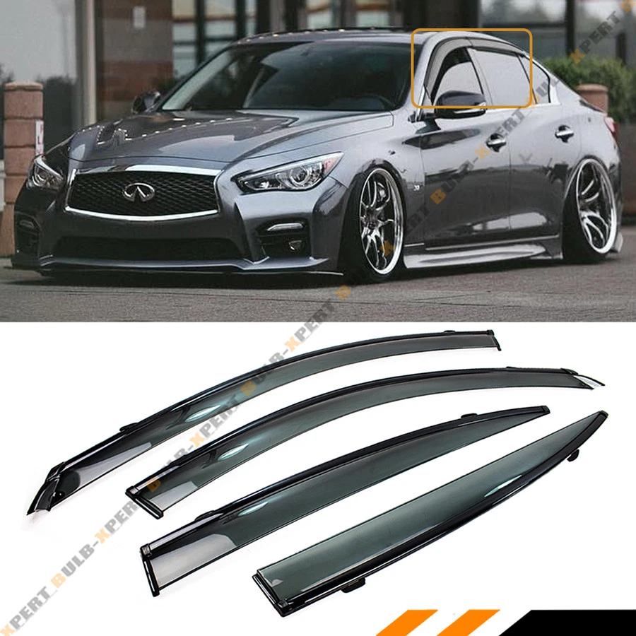 FOR 2014-2024 INFINITI Q50 S VIP CLIP-ON SMOKE TINTED WINDOW VISOR W/ BLACK TRIM - Image 2 of 4