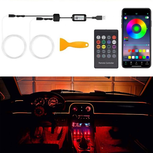LED RGB Car Interior LED Strip Lights Wireless With Remote Control Music 2024 5V