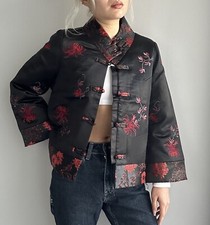 Vintage Oriental 100 Silk Hand Embroidered Jacket w/ Double Frog Buttons Collar