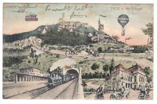 Burg Teck Schwäbische Alb b. Kirchheim Kr. Esslingen Zukunft AK m.Eisenbahn 1910