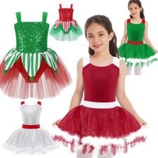 Kids Girls Christmas Princess Costume Ballet Dance Ice Figure Skating Tutu Dress
