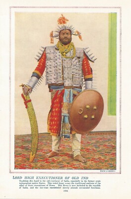INDIEN LORD HENKRICHTER REWA RÜSTUNG SCHWERT HELM SCHILD ALTER ILLUSTRATIONSDRUCK 