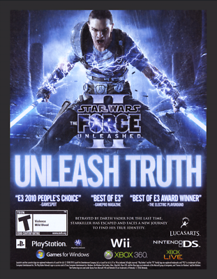 Star Wars Force Unleashed II 2 Xbox 360 PS3 Wii PC Promo Ad Art