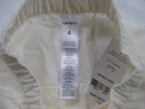 NEW Carter's Girls Lace Skirt Tiered Scalloped Ivory Tulle Cotton Lined Size 4 - Picture 8 of 9