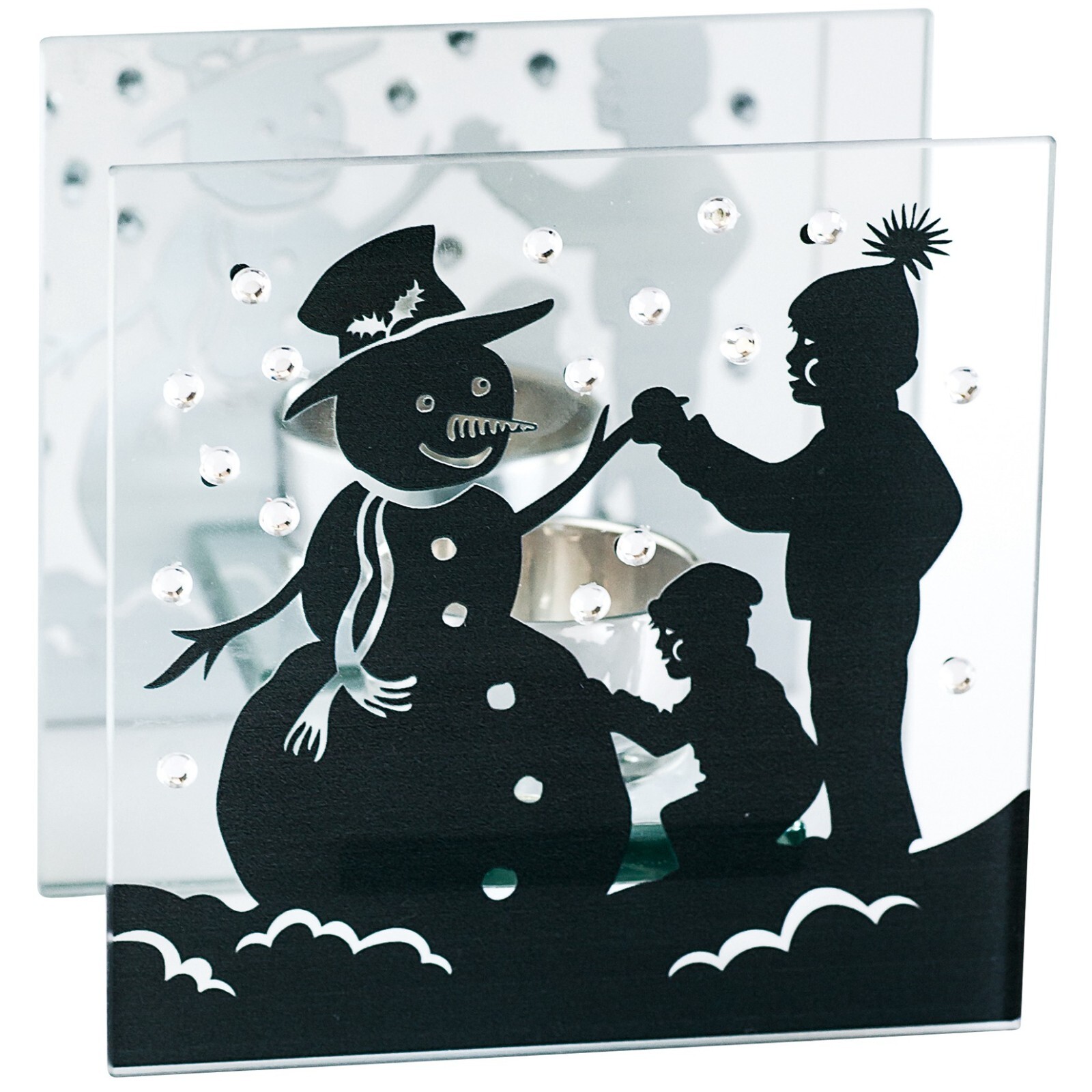 Snowman Tealight Holder Glass Square 12 CM Gift Decoration Monochromatic