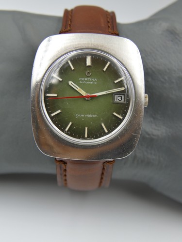 70's vintage watch mens Certina blue ribbon green dial rare big case steel 38mm - Picture 12 of 23