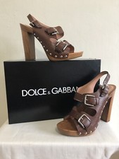 Sandali Dolce Gabanna Zoccolo giungla pelle marrone fibbia legno zoccoli misura 39,5