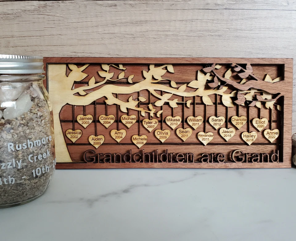 Custom Family Tree Signs Plaque, Family Tree Hearts Sign Laser Engraved Wood - Image 2 of 4