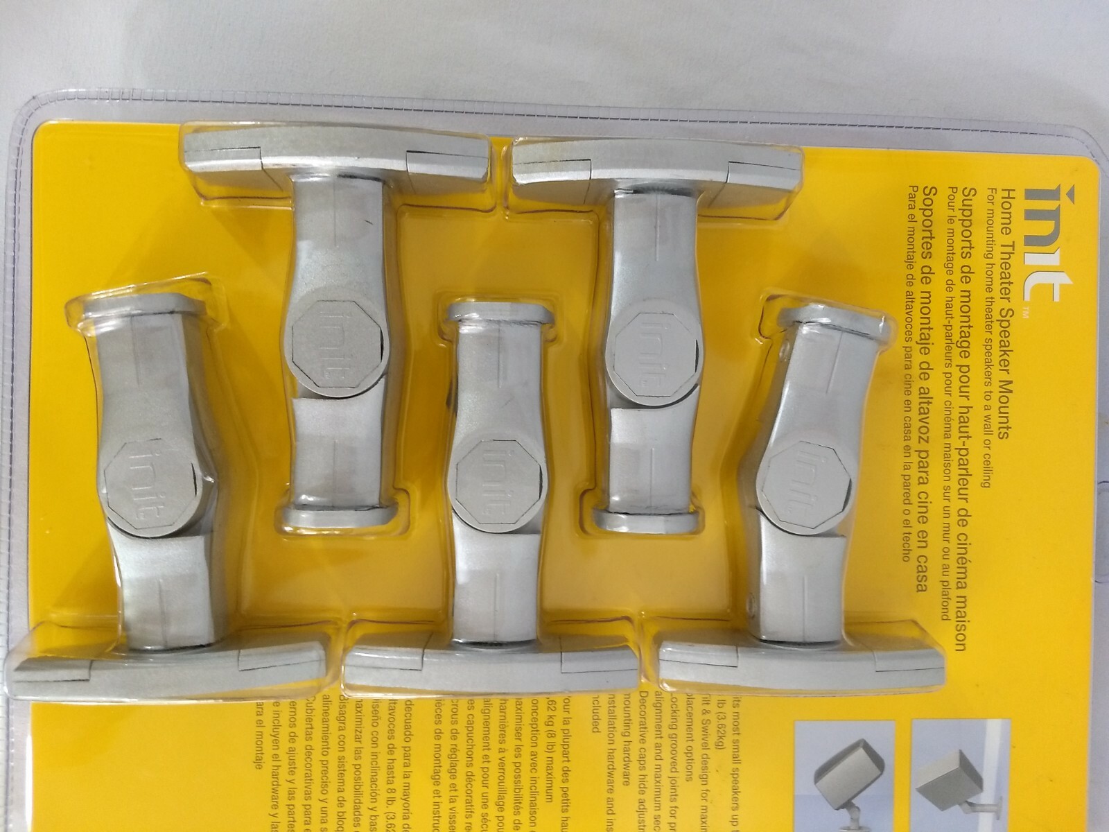 INIT Home Theater Speaker Mounts NEW 5Pack Black NTSWM5S Silver w