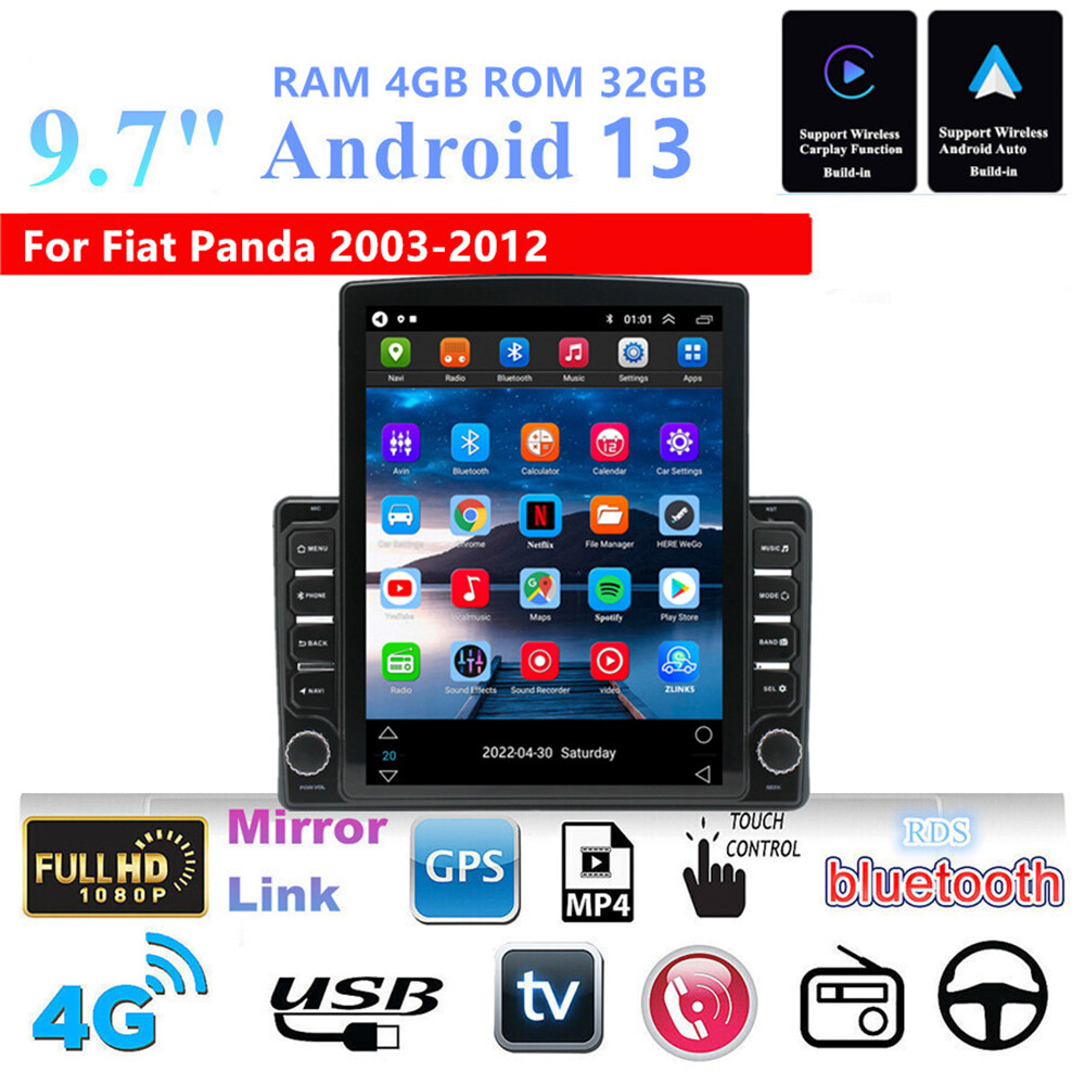 For Fiat Panda 2003-12 W/ Carplay 9.7'' Android 13 4GB＋32GB