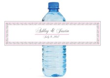 Grey Lace  Pink Border Wedding Anniversary Engagement Party Water Bottle Labels