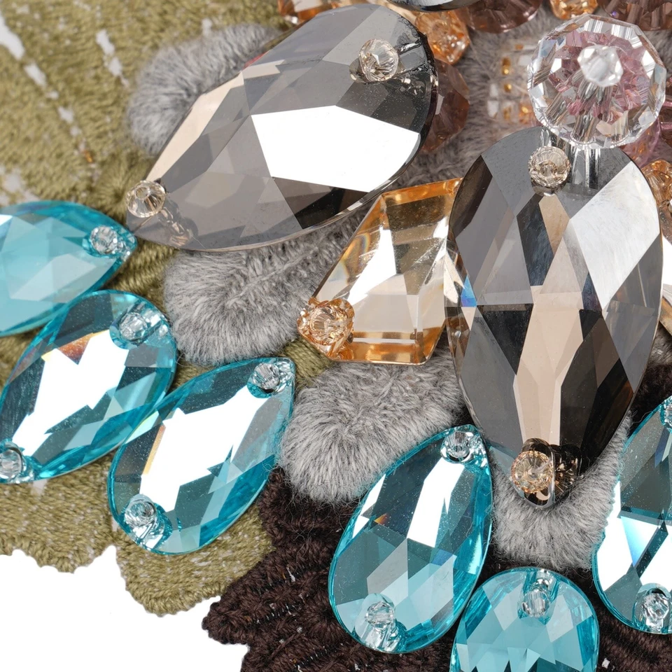 DOLCE & GABBANA 蕾丝花朵水晶发夹胸针蓝色灰色绿色 — 第 2/4 张图片