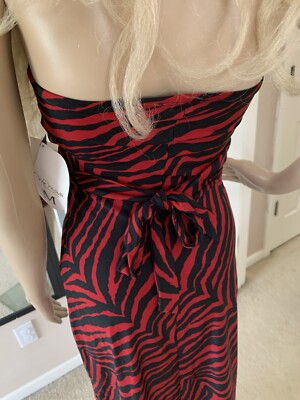 black and red zebra print dress SHEIN RED & BLACK ZEBRA PRINT LONG SLEEVE V NECK BELTED MAXI DRESS MEDIUM SIZE 6