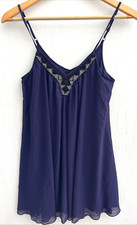 EXPRESS Plum Purple Chiffon Overlay Slip Dress Beaded Trim Lined Size XS