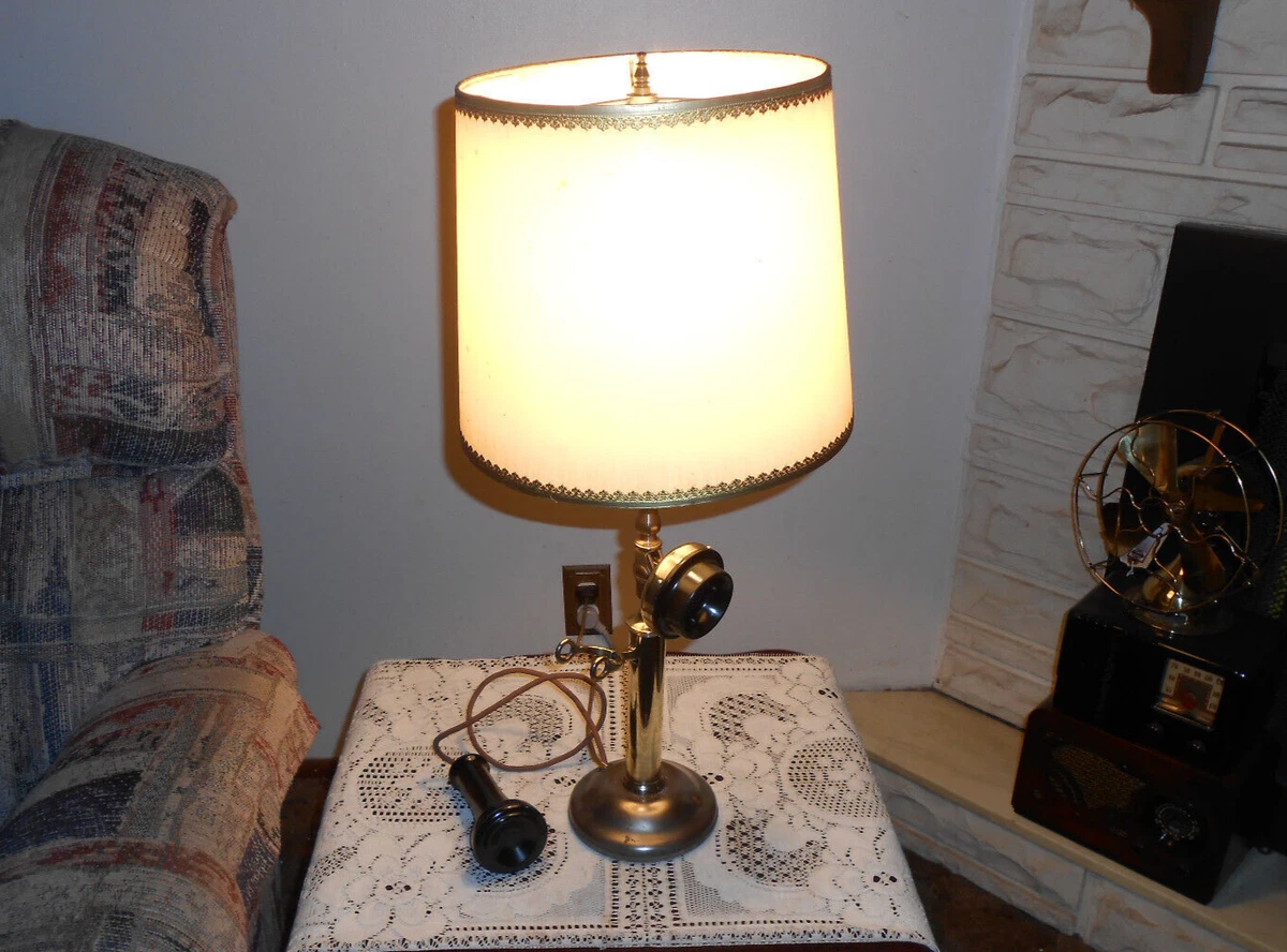 Antique Western Electric Brass Black Candlestick Phone Table Lamp STUNNING