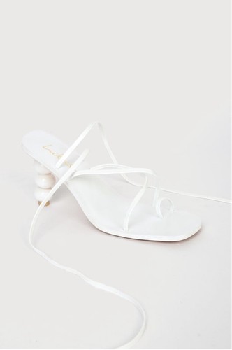 Lulus Hildain White Patent Lace-Up High Heel Sandals Size 6 NWT - 第 4/4 張圖片
