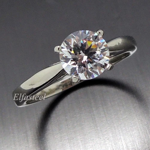 Women's AAA Round Cut CZ Solitaire Stainless Steel Wedding Engagement Ring