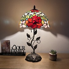 Tiffany Style Table Lamp Stained Glass Rose Flowers LED Bulb Included H22  W12  