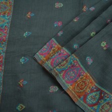 Indian Vintage Gray Dupatta Long Stole Pure Silk Hand Woven Scarves Veil Scarf