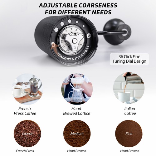 Manual Coffee Bean Grinder Adjustable Coarseness Ceramic Hand Held Mill Makers - Picture 5 of 8