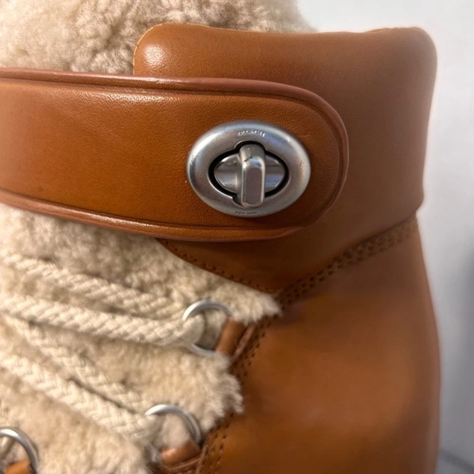 NUEVAS COACH Botas de Mujer Monroe Shearling Talla 7.5B Marrón Encaje y Cierre de Correa Foto 3 de 4