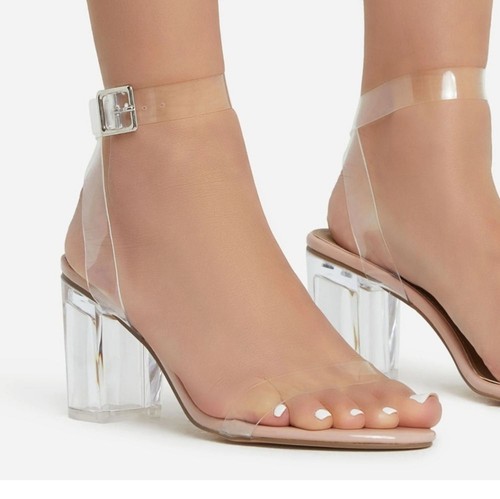 EGO Clear Strappy Perspex Block Heels Nude Sole Sandals Size 11 - Picture 8 of 10