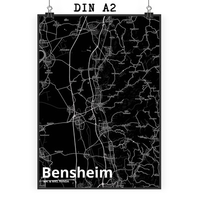 DIN A2 Poster Bensheim - Geschenk Ort Stadt Handgemaltes Poster Städte Dorf