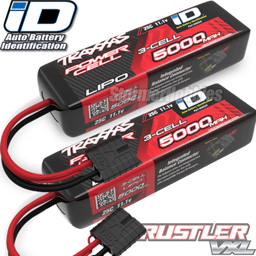2 Traxxas 5000mAh 11.1v Power Cell 3S 25C LiPo Batterys w/ ID Traxxas Connector