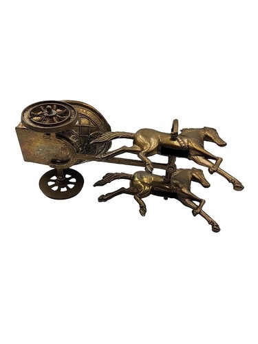 Vintage 2 cavalli ottone carro tirante/carrozza scultura/figurina/statua ottone - Foto 12 di 12