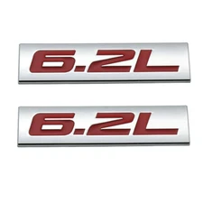 2x Chrome Red 6.2L Emblem 6.2 Logo Car Side Badge Metal Sticker Sport Turbo