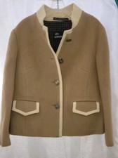 Vtg LodenFrey Wool Mohair Camel/ Cream Blazer Buttons Jacket Women's 40" bust
