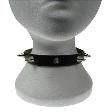 New Leather Nickel Small Cone Stud Punk Gothic Fetish Neckband NB088