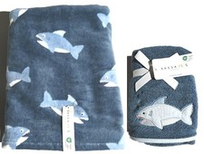 NEW KASSA KIDS TEAL BLUE SHARK WHITE 100% COTTON BATH,OR SET OF 2 HAND TOWEL