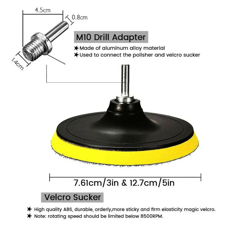 39Tlg Polierschwamm Polierpads Set 125mm Polierscheibe Auto Polierpad Polierset - Bild 3 von 4